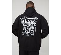 Plus Regular Fit Man Script Graffiti Dove Print Hoodie homme - noir - 4XL, noir