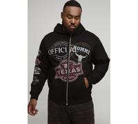 Plus Regular Fit Washed Western Print Zip Through Hoodie homme - noir - 3XL, noir