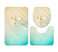 PLUS RELaXing Ensemble de Tapis Bain 3 Pièces Salle Bains Tapis Toilette Contour Rug AntidéRapant Flanelle Absorbant 3D éToile De Mer Plage Coquille Motif Lavable (Couleur 3,40×60 cm 3PCS)