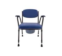 PLUS SANTÉ - Chaise percée réglable INTIME | Assise 45×45 cm, hauteur 45-60 cm, dossier & accoudoirs rembourrés, seau amovible Ø29 cm avec couvercle, structure acier | 120 kg
