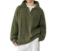 Plus-Size Fake Two-Piece Polo Shirt with Cable Knit Sweater for Men Retro Style Commuter Pullover Top.VertM.