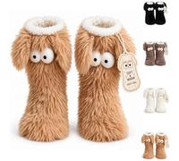 Plus Size Fluffy Monster Indoor Slipper Socks, Cartoon Animal Socks | Cartoon Big Eye Monster Design, Thickened Coral Stockings, Cozy for Bedrooms, Dorms, Apartments, Lounging