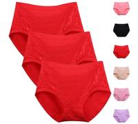 Plus Size High Waist Leak Proof Cotton Panties Comfort Butt-Lifting Shaping Proof Tummy Control Panties Women(3Pcs red,XXXXX-Large)