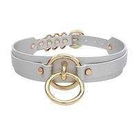 Plus Size O Ring Choker Faux Leather Collar Necklace (Pearlized Silver & Gold)