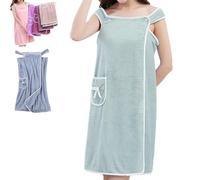 Plus Size Women's Wearable Shower Skirt, 2-Button Design Adjustable Closure, Bow Tie Water Absorption and Quick Drying, Easy to Put On, Four Seasons Wearable Bathrobe (Light Green,L)