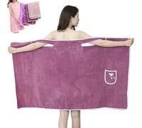 Plus Size Women's Wearable Shower Skirt, 2-Button Design Adjustable Closure, Bow Tie Water Absorption and Quick Drying, Easy to Put On, Four Seasons Wearable Bathrobe (Deep Purple,M)