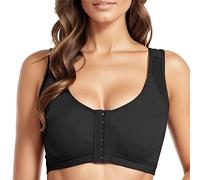 Plus Soutien-gorge complet confort sans bonnet en acier respirant Gathers Anneau Bouton mince Femmes Taille avant Sous-vêtements Soutien-gorge Ensemble de sous-vêtements Femme, Noir , 3XL