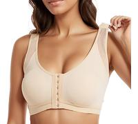 Plus Soutien-gorge complet confort sans bonnet en acier respirant Gathers Anneau Bouton mince Femmes Taille avant Sous-vêtements Soutien-gorge Ensemble de sous-vêtements Femme, beige, XXL
