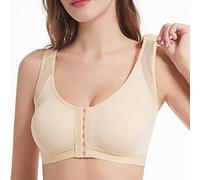 Plus Soutien-gorge complet confort sans bonnet en acier respirant Gathers Anneau Bouton mince Femmes Taille avant Sous-vêtements Soutien-gorge Bustier &, beige, M