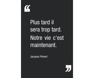 "Plus tard il sera trop tard. Notre vie c'est maintenant.", Jacques Prévert | Carnet de notes : citation motivante pour lutter contre la procrastination | Carnet ligné de 120 pages | 15,24 x 22,86 cm