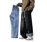 Plus Velvet Padded Plus Size Hommes Automne et Hiver High Street Loose Straight Wide Leg Long Jeans, Couleur 1#, L