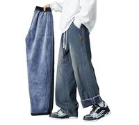 Plus Velvet Padded Plus Size Hommes Automne et Hiver High Street Loose Straight Wide Leg Long Jeans, N°4, 4XL