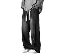 Plus Velvet Padded Plus Size Hommes Automne et Hiver High Street Loose Straight Wide Leg Long Jeans, 5 #, L