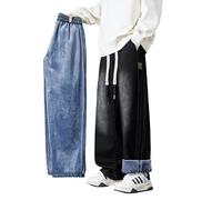 Plus Velvet Padded Plus Size Hommes Automne et Hiver High Street Loose Straight Wide Leg Long Jeans, 3#, 7XL