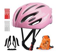 Plusawa Casque Enfant Certifié EN1078 CE，Casque de vélo pour Enfant, mentonnière réglable, Réfléchissant - Vélo, Roller, Patins - Inclut Autocollants 3D + Sac (Rose, L)