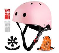 Plusawa Casque Enfant Certifié EN1078 CE，Casque de vélo pour Enfant, mentonnière réglable，Réfléchissant - Vélo, Roller, Patins - Inclut Autocollants 3D + Sac (Rose, S)
