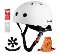 Plusawa Casque Enfant Certifié EN1078 CE，Casque de vélo pour Enfant, mentonnière réglable，Réfléchissant - Vélo, Roller, Patins - Inclut Autocollants 3D + Sac (Blanc, M)