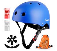Plusawa Casque Enfant Certifié EN1078 CE，Casque de vélo pour Enfant, mentonnière réglable，Réfléchissant - Vélo, Roller, Patins - Inclut Autocollants 3D + Sac (Bleu, XS)