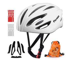 Plusawa Casque Enfant Certifié EN1078 CE，Casque de vélo pour Enfant, mentonnière réglable, Réfléchissant - Vélo, Roller, Patins - Inclut Autocollants 3D + Sac (Blanc, M)