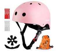 Plusawa Casque Vélo Enfant, Casque Ajustable 48-58CM Multi-Sports 2-15 Ans pour Trottinette, Skate, Vélo, Roller, Rose - Taille XS S
