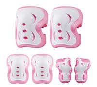Plusawa Protection Roller Enfant - 6 Pièces Genouillères, Coudières et Protège-Poignets - Confort et Sécurité - Taille Ajustable (50-56cm) - Idéal pour Vélo, Trottinette, Roller et Skate (Rose, S)