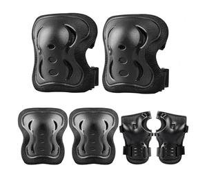 Plusawa Protection Roller Enfant - 6 Pièces Genouillères, Coudières et Protège-Poignets - Confort et Sécurité - Taille Ajustable (50-56cm) - Idéal pour Vélo, Trottinette, Roller et Skate (Noir, M)