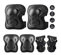 Plusawa Set de Protection Enfant, Genouillères, Coudières, Protège-Poignets Lumineux, Réglable pour Skate, Vélo, Roller, Noir - M M