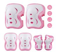 Plusawa Set de Protection Enfant, Genouillères, Coudières, Protège-Poignets Lumineux, Réglable pour Skate, Vélo, Roller, Rose - S S
