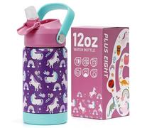 pluseight Bouteille d'eau isotherme pour enfants avec couvercle à paille, 35 cl sans BPA gobelet à double paroi sous vide en acier inoxydable 18/8 anti-fuite tasses pour enfants avec paille pour