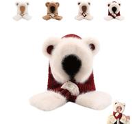 Plush Bear Ear Hooded Scarf,2 in 1 Warm Hat Scarf, Winter Thick Cute Hooded Scarfs, Soft Winter Wear for Women (Red,One Size)