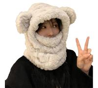 Plush Bear Hat - Womens Beanie for Cold Weather Style | Cotton Material, 170g Weight, Adjustable Scarf Set, Windproof Face Masque, Daily Commuting, Skiing, Travel, Holiday and Morning Walking