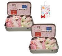 Plush Bunny Mini Pocket Tin, Easter Mini Plush Bunny Toy Set in Tin Box, Cute Pocket Rabbits, Portable Bunny Playset, Decorative Easter Basket Stuffers (Red+Red)