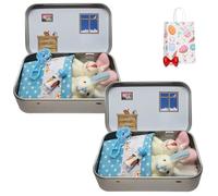 Plush Bunny Mini Pocket Tin, Easter Mini Plush Bunny Toy Set in Tin Box, Cute Pocket Rabbits, Portable Bunny Playset, Decorative Easter Basket Stuffers (Blue+Blue)