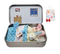 Plush Bunny Mini Pocket Tin, Easter Mini Plush Bunny Toy Set in Tin Box, Cute Pocket Rabbits, Portable Bunny Playset, Decorative Easter Basket Stuffers (Blue)