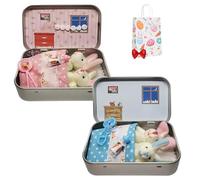 Plush Bunny Mini Pocket Tin, Easter Mini Plush Bunny Toy Set in Tin Box, Cute Pocket Rabbits, Portable Bunny Playset, Decorative Easter Basket Stuffers (Red+Blue)