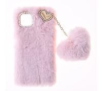Plush Case pour Wiko Y82 Coque de Protection Fluffy Fur Housse TPU Bumper Etui Antichoc Soft Warm Love Fluffy avec Glitter Bling Diamant Cover Fluffy Fur Skin Case Phone Case Girls pour Wiko Y82,Rose