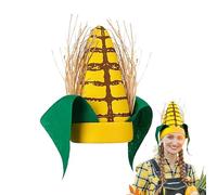 Plush Corn Cob Hat - 11 Inches Funny Corncob Food Hat Apparel With Green Leaves And Brown Husks, Novelty Vegetable Plush Headwear | Foods Theme Party Costume Headpiece for Adult Cosplay Accessories