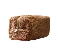 Plush Cosmetic Bag, 7,48 x 3,54 x 3,54 cm Inches Large Capacity Makeup Storage Pouch For Travel - Comfortable Protective Cosmetic Tools Holder For Mother, Wife, Girlfriend, Women, Coffee,