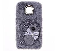 Plush Étui pour Blackview BV4900 Coque Bumper Case en Silicone Bling Diamond Bunny Lapin Mignon Peluche Artificielle Fourrure Rabbit Fluffy Etui TPU Coque pour Blackview BV4900/BV4900 Pro,Lapin Gris