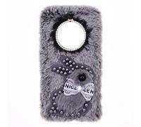 Plush Étui pour TCL 60 SE Étui Glitter en Silicone Bling Bunny Lapin Mignon Peluche Artificielle Fourrure Rabbit Fluffy TPU Coque de Protection pour TCL 60 SE,Lapin Gris