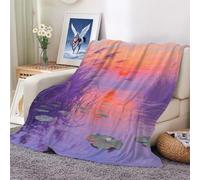 Plush Flannel Blanket withThe Sunrise Scenery on The Lake Pattern, Ideal for Couch, Sofa, Or Bed 100x130cm