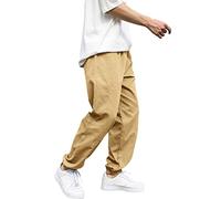 Plush House Pantalon d'automne et d'hiver pour homme - Couleur unie - Salopette décontractée avec lacets - Pantalon de sport ample et décontracté - Vêtements de travail pour homme, kaki, L