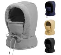 Plush-Lined Thickened Thermal Hat with Face Mask for Men and Women,3 in 1 Full Coverage Warm Snow Hat,Ski Windproof Scarf Cap (FR/ES, Alpha/Lettres, Taille Unique, Light Gray)