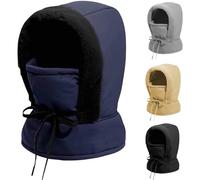 Plush-Lined Thickened Thermal Hat with Face Mask for Men and Women,3 in 1 Full Coverage Warm Snow Hat,Ski Windproof Scarf Cap (FR/ES, Alpha/Lettres, Taille Unique, Navy Blue)