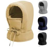 Plush-Lined Thickened Thermal Hat with Face Mask for Men and Women,3 in 1 Full Coverage Warm Snow Hat,Ski Windproof Scarf Cap (FR/ES, Alpha/Lettres, Taille Unique, Khaki)