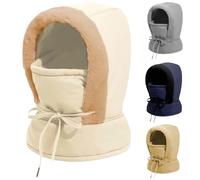 Plush-Lined Thickened Thermal Hat with Face Mask for Men and Women,3 in 1 Full Coverage Warm Snow Hat,Ski Windproof Scarf Cap (FR/ES, Alpha/Lettres, Taille Unique, Off White)