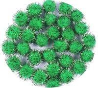 Plush Lot de 100 pompons ronds à paillettes vertes de 15 mm pour couture, bricolage, trips, boules en peluche