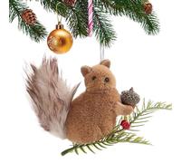 Plush Squirrel Ornement | Plush Squirrel Festive Charm | Realistic Pin Cone Branches Animal Ornement for Window Outdoor Bookshelf Ceiling Fireplace Home Wall Christmas Tree