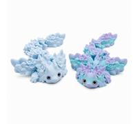 PLUSHCEWT Axolotl imprimé 3D avec ailes, lot de 2 animaux 3D mobiles, E | Axolotl Figurine articulée de dragon - Modèle animal fantaisie comme décoration de bureau - Jouet à collectionner pour