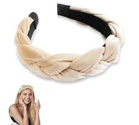 PLUSHCEWT Bandeau en velours tressé pour femme - Bandeau tressé traditionnel, rétro tressé, pour Dirndl, Oktoberfest, mode traditionnelle et accessoires quotidiens (beige, taille M)